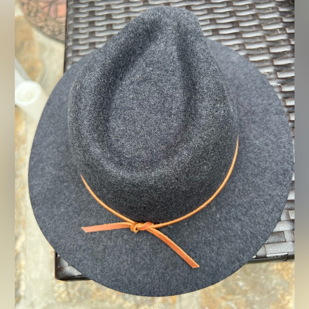 Brixton-Gray Wool Fedora Hat Tan Bow